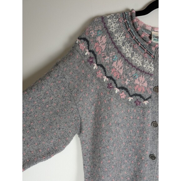VTG Northern Reflections Women's Sweater Cardigan Floral Wool Blend Size L Gray - Picture 5 of 16